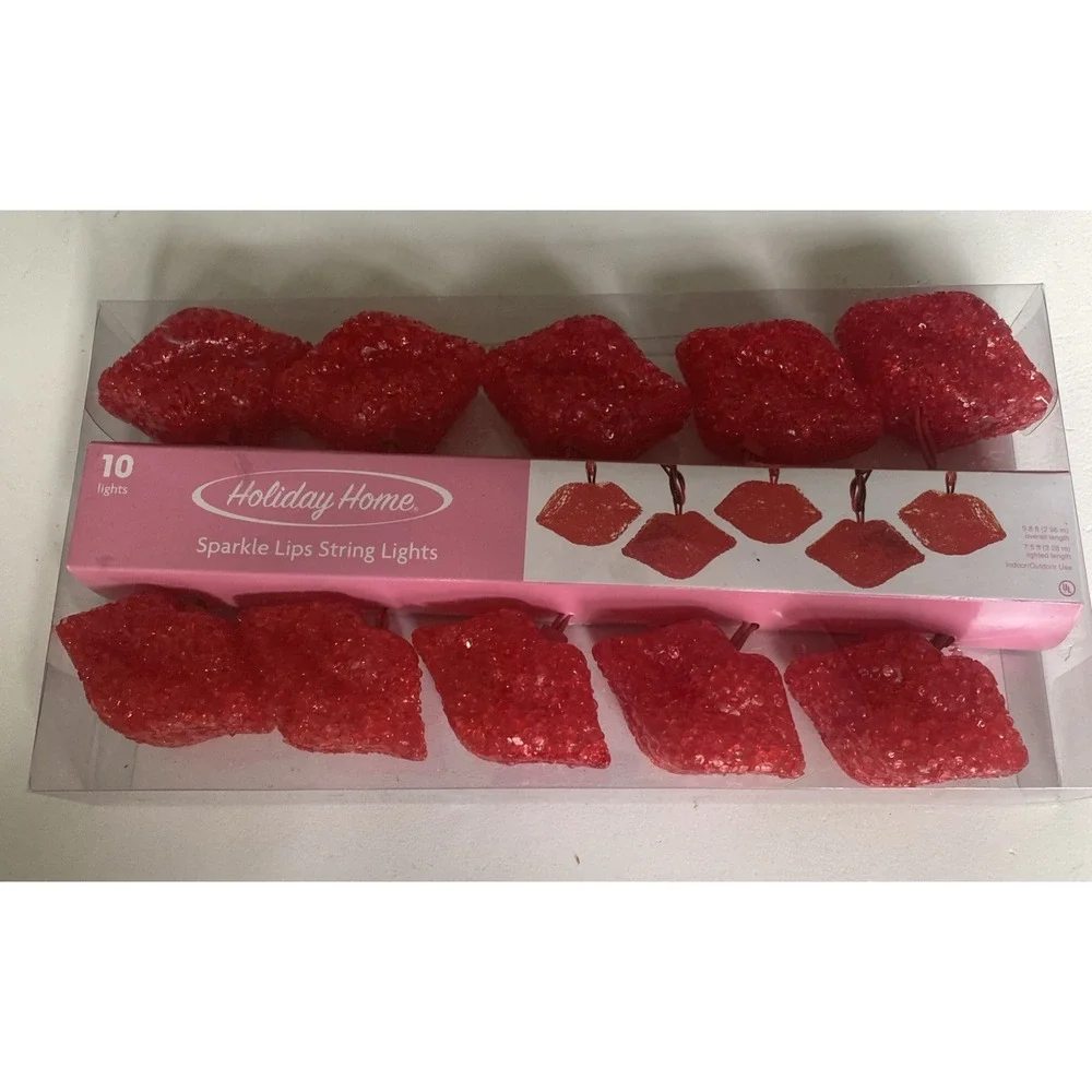 Valentine's Day Holiday Home 10 Red Sparkle Heart Shaped String Lights Set